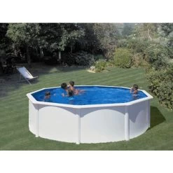 GRE PISCINA FUORITERRA FIDJI 350x120 Cm IN ACCIAIO BIANCO CON RINFORZI POMPA SABBIA E ACCESSORI Cod. KIT350ECO