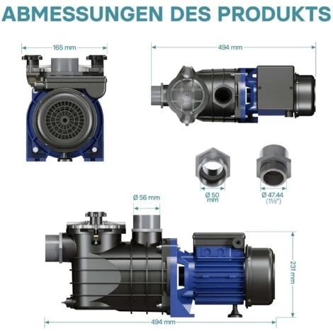 Pompa Per Piscina 13200 L/h 370 W Pompa Di Circolazione Filtraggio 6 Pompa Per Piscina 13200 L/h 370 W Pompa Di Circolazione Filtraggio - immagine 4