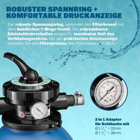 Pompa Filtro Piscina Con Prefiltro Portata 11.000 L/h Filtraggio A Sabbia Depuratore Sabbia Serbatoio 27kg 6 Pompa Filtro Piscina Con Prefiltro Portata 11.000 L/h Filtraggio A Sabbia Depuratore Sabbia Serbatoio 27kg - immagine 4
