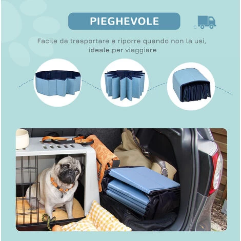PawHut Piscina Pieghevole Per Cani In PVC, Azzurro, Ø160x30cm 7 PawHut Piscina Pieghevole Per Cani In PVC, Azzurro, Ø160x30cm - immagine 5
