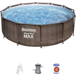 Piscina Fuori Terra Bestway Steel Pro Max Effetto Rattan 366x100 Cm Con Pompa Filtro A Cartuccia 2.006 L/H Con Scaletta