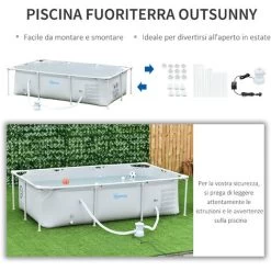 Outsunny Piscina Fuoriterra Autoportante, Piscina Rigida Rettangolare Con Filtro E Valvola In Acciaio E PVC, Grigio, 252x152x65cm 10 Outsunny Piscina Fuoriterra Autoportante, Piscina Rigida Rettangolare Con Filtro E Valvola In Acciaio E PVC, Grigio, 252x152x65cm -Bestway Italia 34988506 4