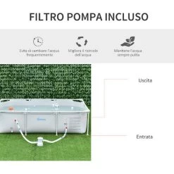 Outsunny Piscina Fuoriterra Autoportante, Piscina Rigida Rettangolare Con Filtro E Valvola In Acciaio E PVC, Grigio, 252x152x65cm 11 Outsunny Piscina Fuoriterra Autoportante, Piscina Rigida Rettangolare Con Filtro E Valvola In Acciaio E PVC, Grigio, 252x152x65cm -Bestway Italia 34988506 5