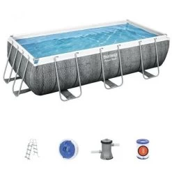 Piscina Bestway Rettangolare Power Steel Frame Colore Grigio Scuro 4.04x2.01x1 M