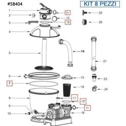 BESTWAY Kit 8 Pezzi Guarnizioni Per Filtri 58404 58256 58199 Da Da 5678 Lt/h