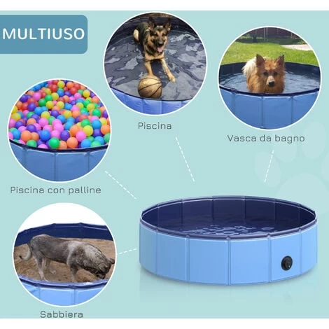 PawHut Piscina Per Cani Animali Domestici Portatile Pieghevole In PVC Blu Ø80x20cm 6 PawHut Piscina Per Cani Animali Domestici Portatile Pieghevole In PVC Blu Ø80x20cm - immagine 4