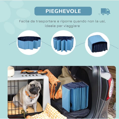 PawHut Piscina Per Cani Animali Domestici Portatile Pieghevole In PVC Blu Ø80x20cm 7 PawHut Piscina Per Cani Animali Domestici Portatile Pieghevole In PVC Blu Ø80x20cm - immagine 5