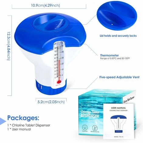SOEKAVIA Diffusore Di Cloro Per Piscina Con Termometro, Distributore Galleggiante Automatico, Distributore Di Cloro Per Piscina Da 5 Pollici, Distributore Di Prodotti Chimici Per Piscina, Stagno, Spa 7 SOEKAVIA Diffusore Di Cloro Per Piscina Con Termometro, Distributore Galleggiante Automatico, Distributore Di Cloro Per Piscina Da 5 Pollici, Distributore Di Prodotti Chimici Per Piscina, Stagno, Spa - immagine 5