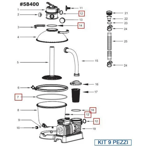 BESTWAY Kit 9 Pezzi Guarnizioni Per I Filtri E Girante 58400-58257-58258 3 BESTWAY Kit 9 Pezzi Guarnizioni Per I Filtri E Girante 58400-58257-58258