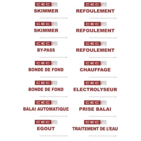 Kit Di Adesivi Per La Marcatura Della Valvola Della Piscina CEC Piscine 3 Kit Di Adesivi Per La Marcatura Della Valvola Della Piscina CEC Piscine