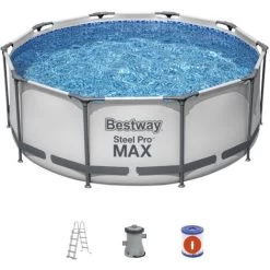 Piscina Fuori Terra Tubolare Bestway Steel Pro Max 305x100 Cm Con Pompa Filtro A Cartuccia 1.249 L/H Con Scaletta