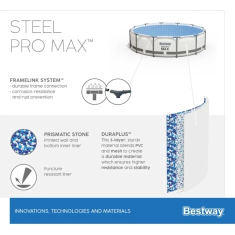 Piscina Fuori Terra Tubolare Bestway Steel Pro Max 305x100 Cm Con Pompa Filtro A Cartuccia 1.249 L/H Con Scaletta 5 Piscina Fuori Terra Tubolare Bestway Steel Pro Max 305x100 Cm Con Pompa Filtro A Cartuccia 1.249 L/H Con Scaletta - immagine 3