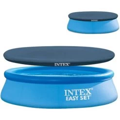 Intex Set Piscina Da Famiglia Rotonda 244 X 61 Cm Con Copertura Telo Blu Scuro