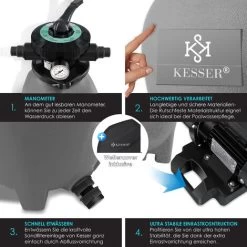 KESSER® Sistema Di Filtraggio A Sabbia Filtro A Sabbia + Sfere Filtranti Da 700 G Sostituire 25 Kg Di Sabbia Filtrante Valvola A 7 Vie Con Indicatore Di Pressione Filtro Per Piscina Sistema Di Filtrag -Bestway Italia 54288620 5