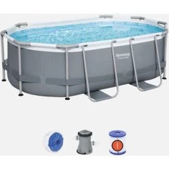 Kit Completo Piscina BESTWAY - Grigio Spinelle - Piscina Ovale Tubolare 3x2 M, Incl. Pompa Filtro E Kit Di Riparazione