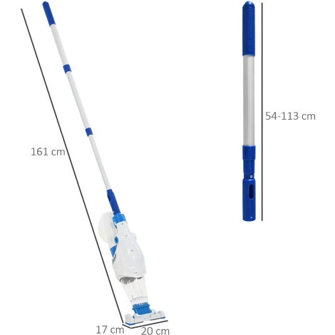Outsunny Pulitore Aspiratore Per Piscine A Batteria Con Palo Telescopico, Spazzole E Filtro, Bianco E Blu 5 Outsunny Pulitore Aspiratore Per Piscine A Batteria Con Palo Telescopico, Spazzole E Filtro, Bianco E Blu - immagine 3