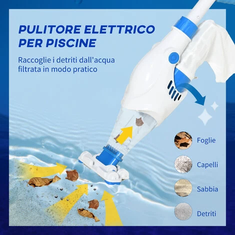 Outsunny Pulitore Aspiratore Per Piscine A Batteria Con Palo Telescopico, Spazzole E Filtro, Bianco E Blu 6 Outsunny Pulitore Aspiratore Per Piscine A Batteria Con Palo Telescopico, Spazzole E Filtro, Bianco E Blu - immagine 4