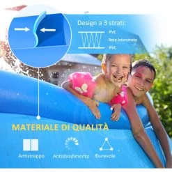 Outsunny Piscina Gonfiabile Da Giardino Per 3-4 Persone In PVC A 3 Strati Con Valvola Di Scarico E Pompa Manuale Inclusa, Φ274x76cm, Blu 11 Outsunny Piscina Gonfiabile Da Giardino Per 3-4 Persone In PVC A 3 Strati Con Valvola Di Scarico E Pompa Manuale Inclusa, Φ274x76cm, Blu -Bestway Italia 55054611 5