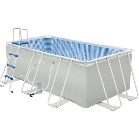 Outsunny Piscina Fuori Terra Rettangolare Con Pompa Filtro A Nanosfere E Scaletta Incluse, 440x240x122cm, Grigia 3 Outsunny Piscina Fuori Terra Rettangolare Con Pompa Filtro A Nanosfere E Scaletta Incluse, 440x240x122cm, Grigia