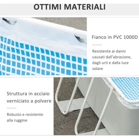 Outsunny Piscina Fuori Terra Rettangolare Con Pompa Filtro A Nanosfere E Scaletta Incluse, 440x240x122cm, Grigia 7 Outsunny Piscina Fuori Terra Rettangolare Con Pompa Filtro A Nanosfere E Scaletta Incluse, 440x240x122cm, Grigia - immagine 5