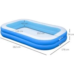 Outsunny Piscina Gonfiabile Rettangolare Da Esterni Per 1-2 Adulti In PVC Resistente, 2 Camere D'Aria E Valvola Di Scarico, 262x176x56cm, Blu 9 Outsunny Piscina Gonfiabile Rettangolare Da Esterni Per 1-2 Adulti In PVC Resistente, 2 Camere D'Aria E Valvola Di Scarico, 262x176x56cm, Blu -Bestway Italia 55054626 3
