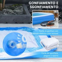 Outsunny Piscina Gonfiabile Rettangolare Da Esterni Per 1-2 Adulti In PVC Resistente, 2 Camere D'Aria E Valvola Di Scarico, 262x176x56cm, Blu 11 Outsunny Piscina Gonfiabile Rettangolare Da Esterni Per 1-2 Adulti In PVC Resistente, 2 Camere D'Aria E Valvola Di Scarico, 262x176x56cm, Blu -Bestway Italia 55054626 5