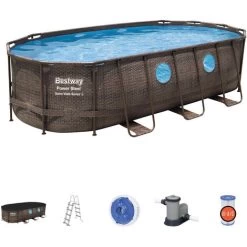 Piscina Fuori Terra Bestway Power Steel Ovale Effetto Rattan 549x274x122 Cm Con Pompa Filtro A Cartuccia 5.678 L/H