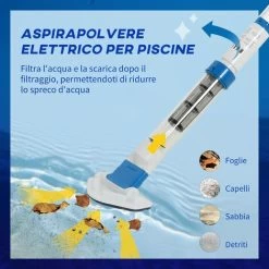 Outsunny Aspirapolvere Per Piscina Portatile Cordless Con Palo Telescopico, 210x17x7cm, Bianco E Blu -Bestway Italia 59115818 4