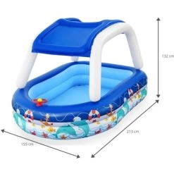 Piscina Per Bambini Bestway 213x155x132 Cm Barca Blu Con Parasole Timone E Clacson Dai 3 Anni In Su -Bestway Italia 61620572 4
