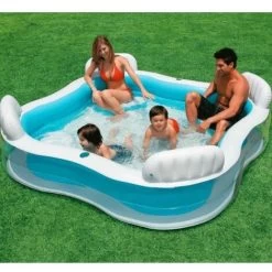 Trade Shop - Piscina Gonfiabile Fuoriterra 4 Sedili 229x229x66cm Con 2 Portabicchieri