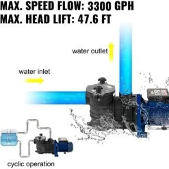 VEVOR Pompa Per Piscina 18000 L/H 1Hp 750W Dentro/Fuori Terra Pompa Di Circolazione Filtraggio -Bestway Italia 82818297 3