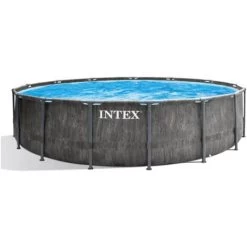Intex Piscina Prism Greywood 457x122 Cm, Con Pompa Filtro, Scaletta, Telo Base, Telo Copertura