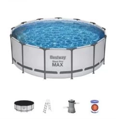 Piscina Fuori Terra Rotonda 396x122 Steel Pro Max Con Pompa, Filtro, Telo Di Copertura E Scaletta - Bestway 5618w