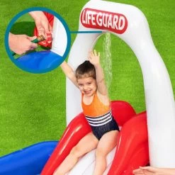 Gonfiabile Bestway Lifeguard Tower Play Center 234x203x129 Cm Con Spruzzatori, Scivolo E Squalo -Bestway Italia 92841405 3