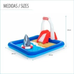 Gonfiabile Bestway Lifeguard Tower Play Center 234x203x129 Cm Con Spruzzatori, Scivolo E Squalo -Bestway Italia 92841405 4