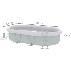 Outsunny Piscina Fuori Terra Con Telaio In Acciaio, Filtro E Scaletta Per 8 Persone, 540x304x106cm, Grigio -Bestway Italia 96925586 3