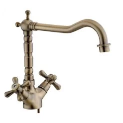 Rubinetto Lavello Cucina Sofia Croce Bronzo Canna Lunga Miscelatore Bronzato